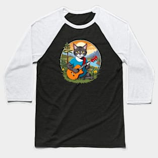 Cat Guitar Mountain Baseball T-Shirt